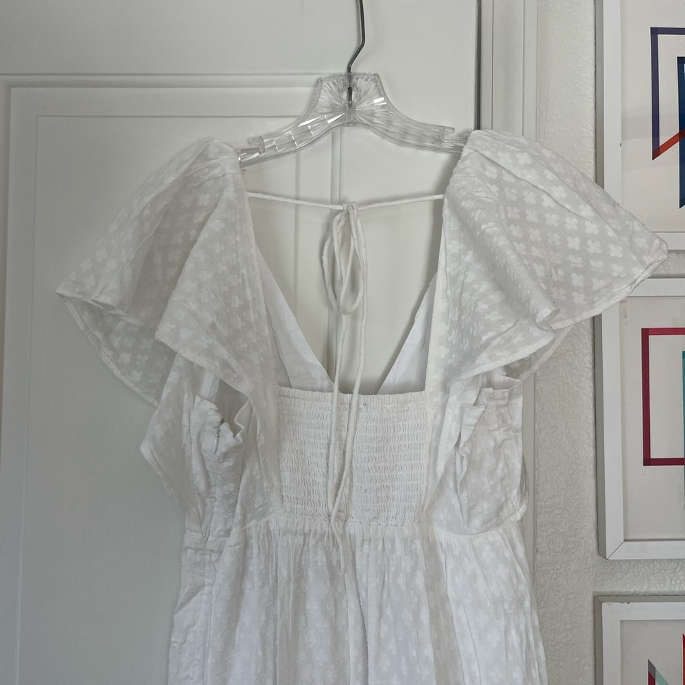 Madewell Tie-Back Flutter-Sleeve Tiered Midi Dress in soft white